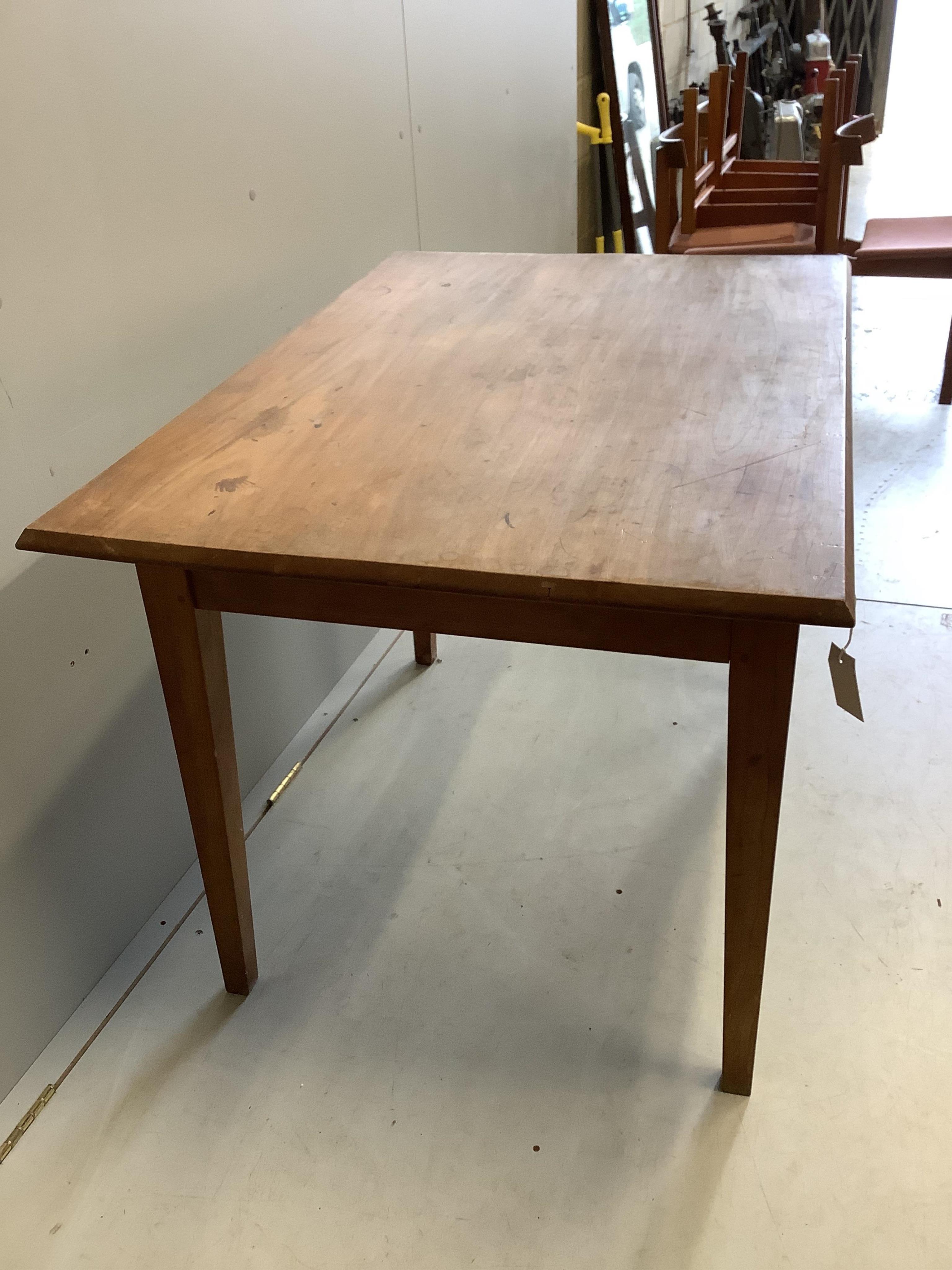 A 19th century French cherry kitchen table with one drawer, width 112cm, depth 75cm, height 74cm. Condition - good